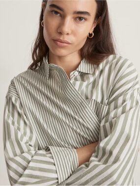 Madewell Sage and White Signature Poplin Striped Button-Down Oversized  Shirt SM
